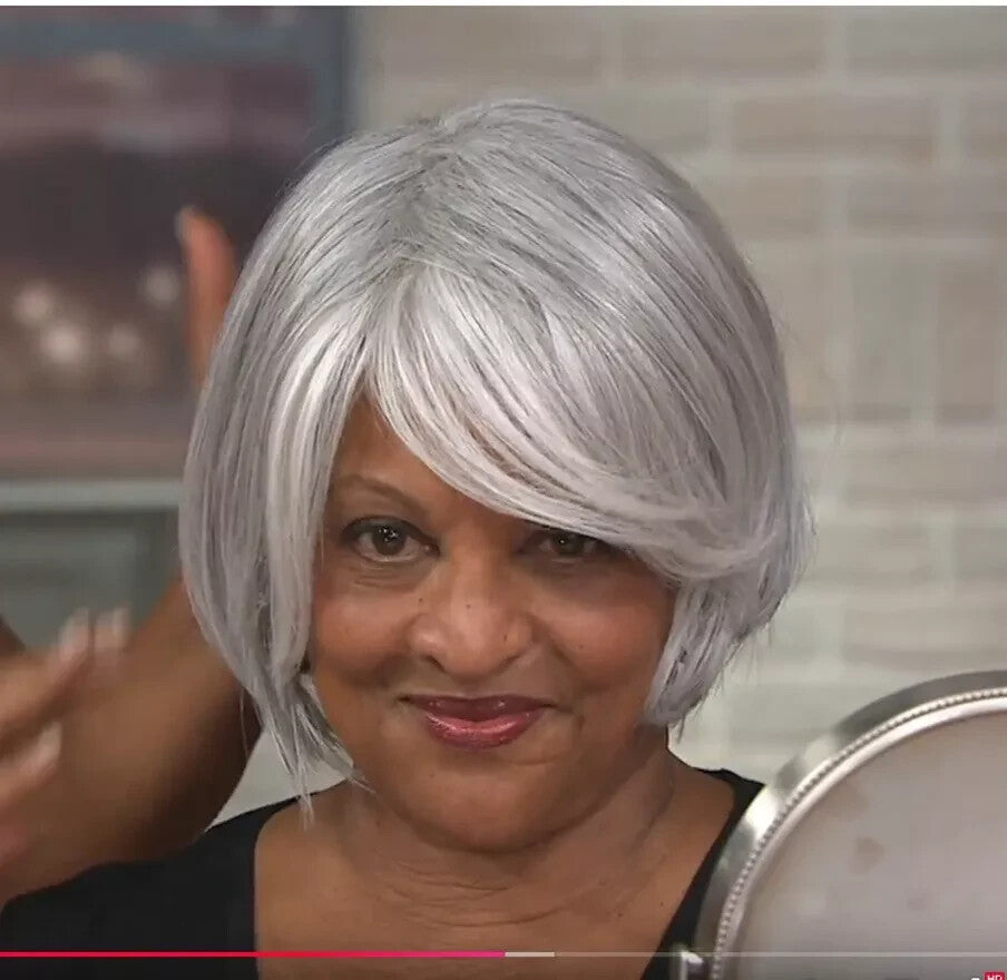 Short Layered Bob Wig - Light Ash Brown Synthetic Hair, Heat-Friendly
