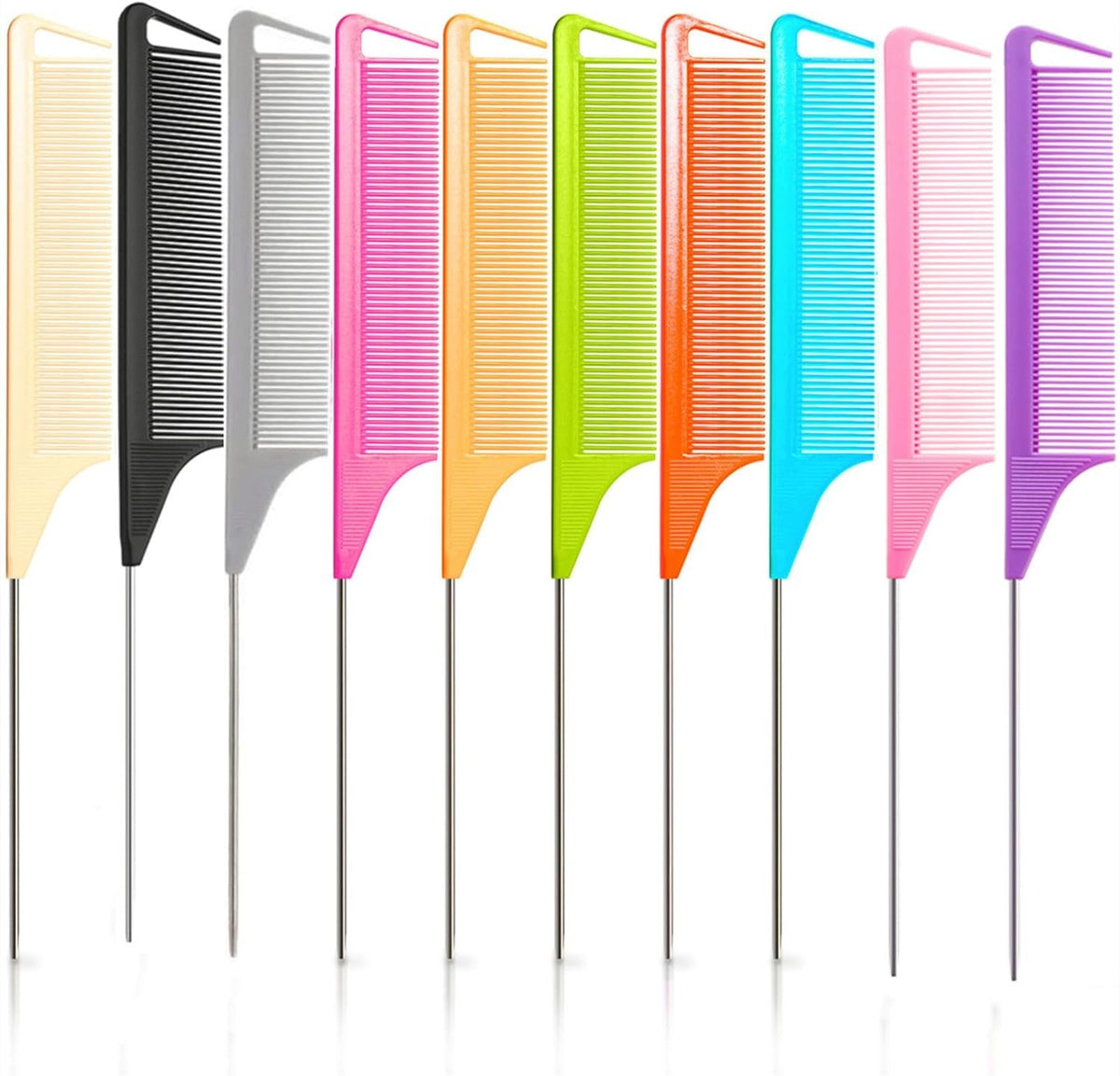 10PCS Metal Fine Tooth Rat Tail Combs Set for Hair Styling & Parting
