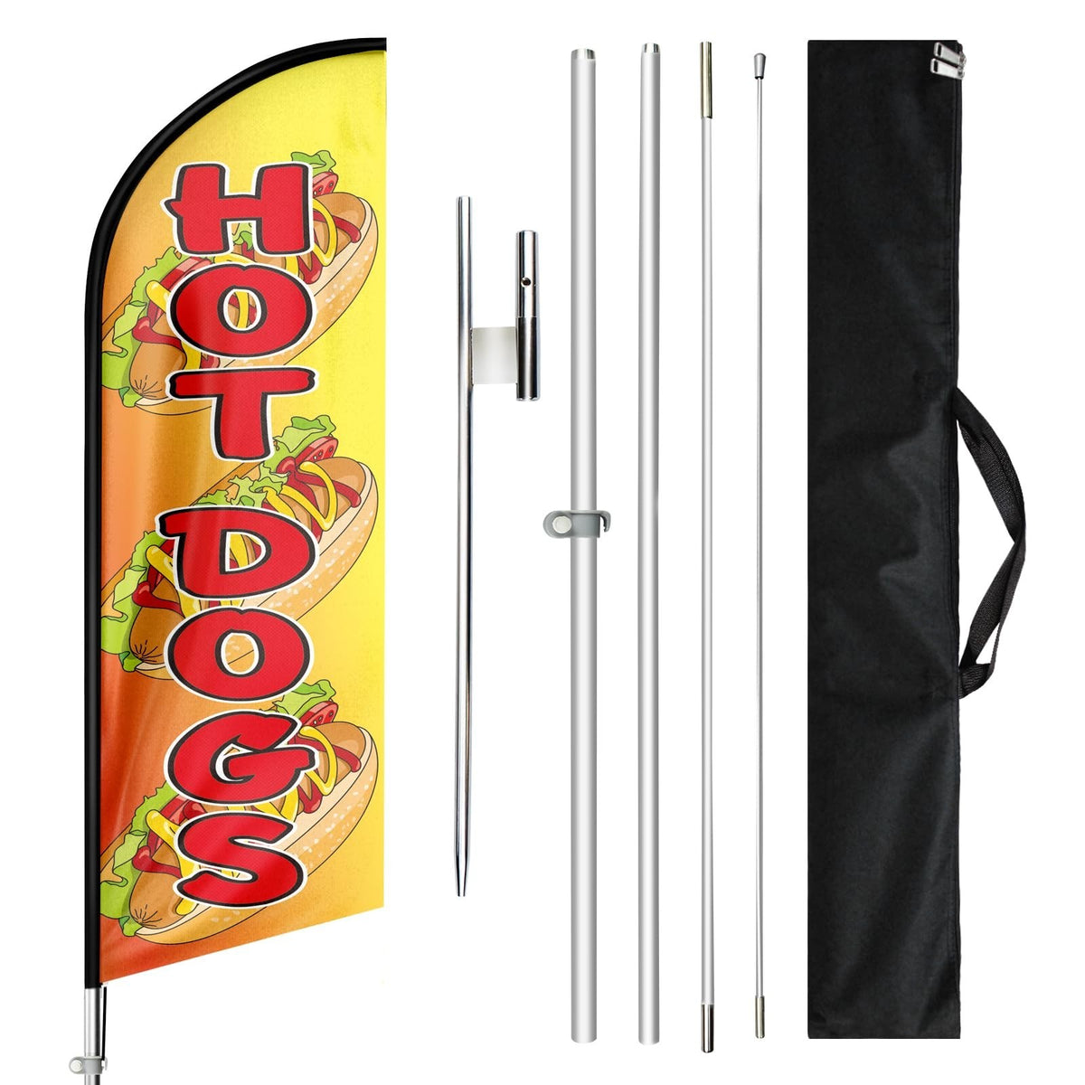 11FT Windless Hot Dog Feather Flag with Flagpole Ground Stake & Bag - Outdoor Promotional Banner