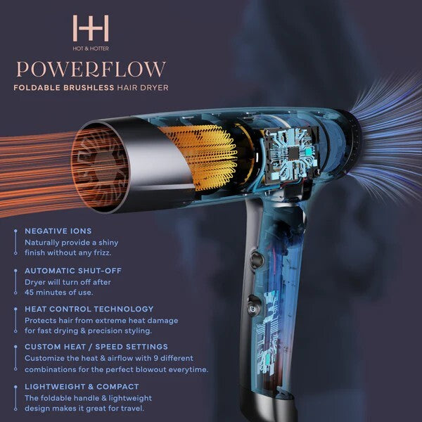 Foldable Brushless Hair Dryer with Ionic Technology - Fast Drying, Travel-Friendly