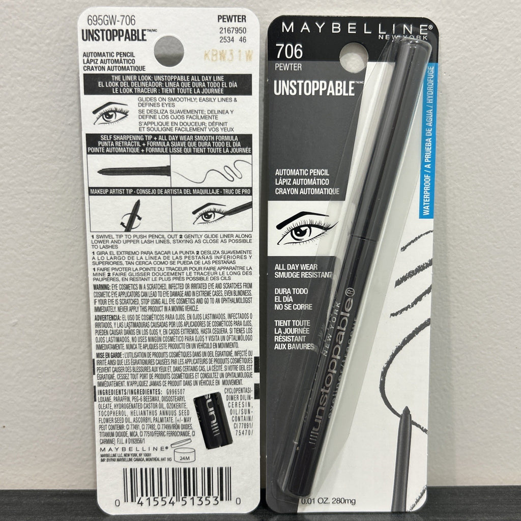 Maybelline Unstoppable Eyeliner Pencil 706 Pewter – Waterproof (Pack of 2)