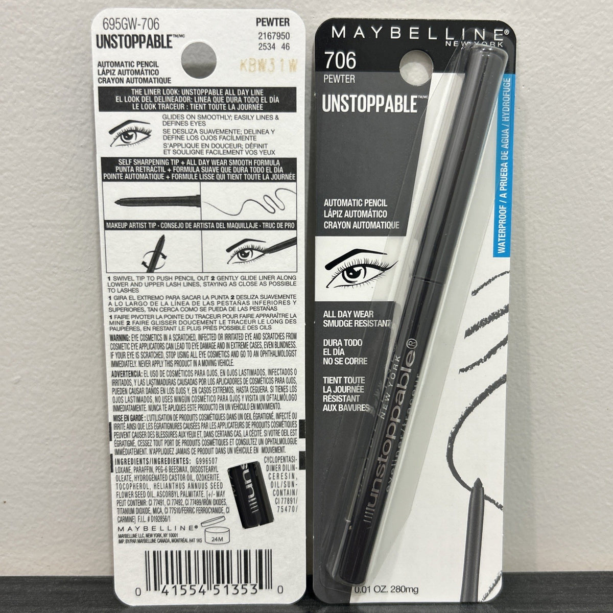 Maybelline Unstoppable Eyeliner Pencil 706 Pewter – Waterproof (Pack of 2)