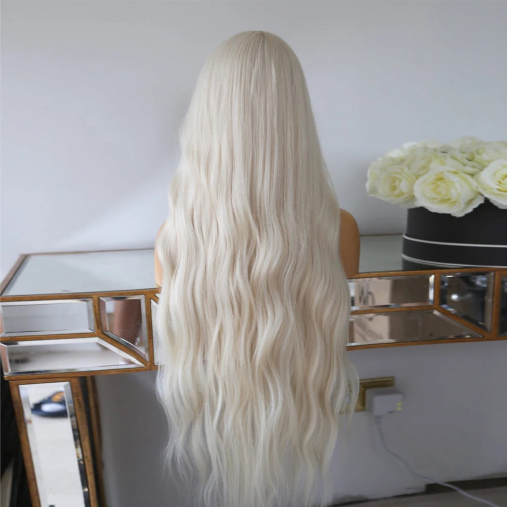 Long Wavy Synthetic Lace Front Wig - Bleach Blonde Daily Wear