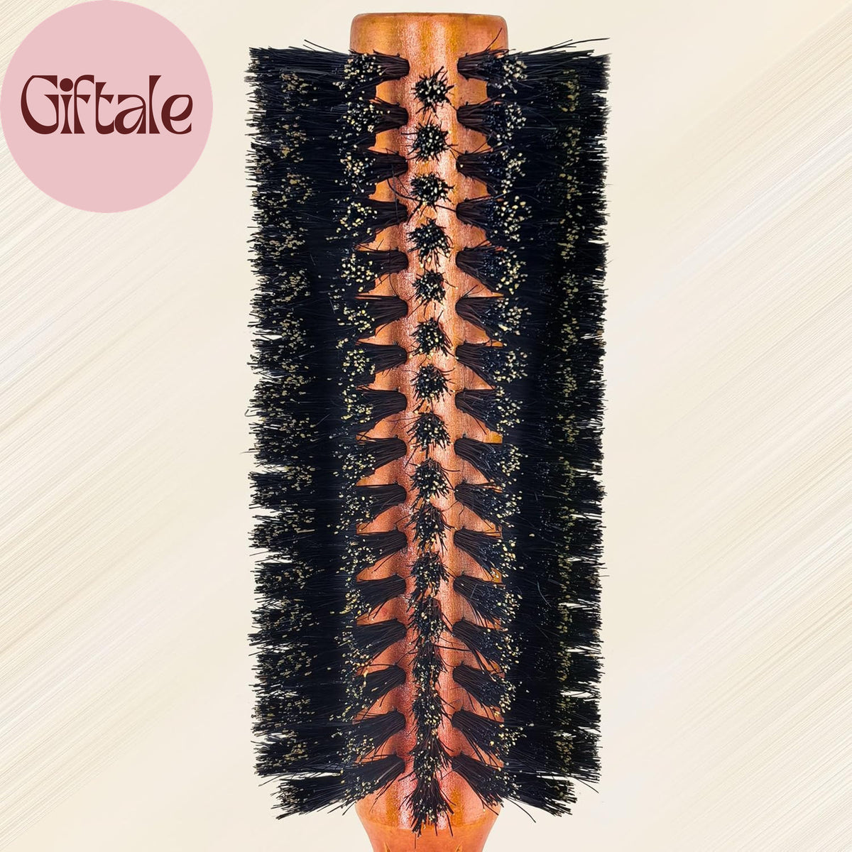 100% Boar Bristle Round Hair Brush with Natural Solid Wood Handle - Anti-Static Styling Tool
