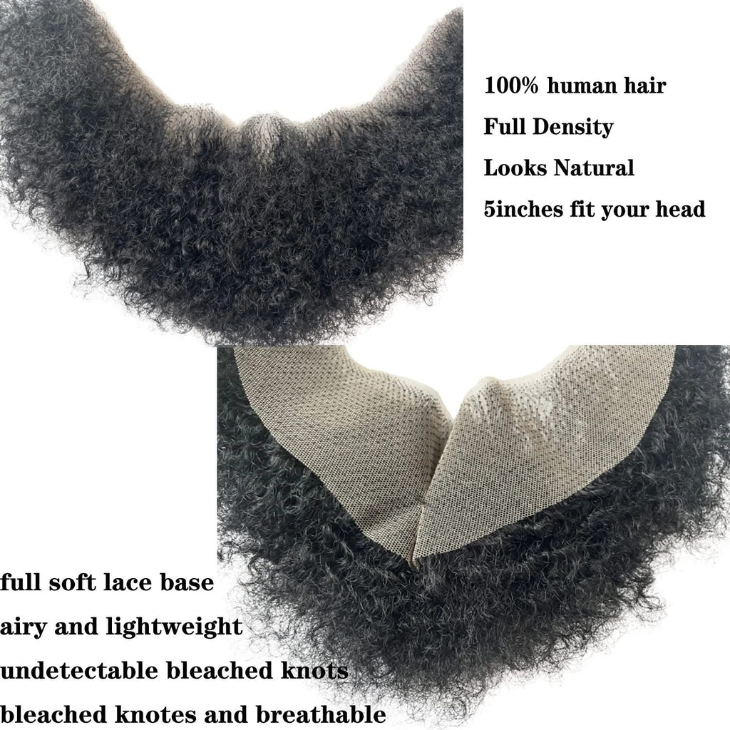 Realistic Afro Curl Beard & Mustache System for Black Men 12x3 Inch