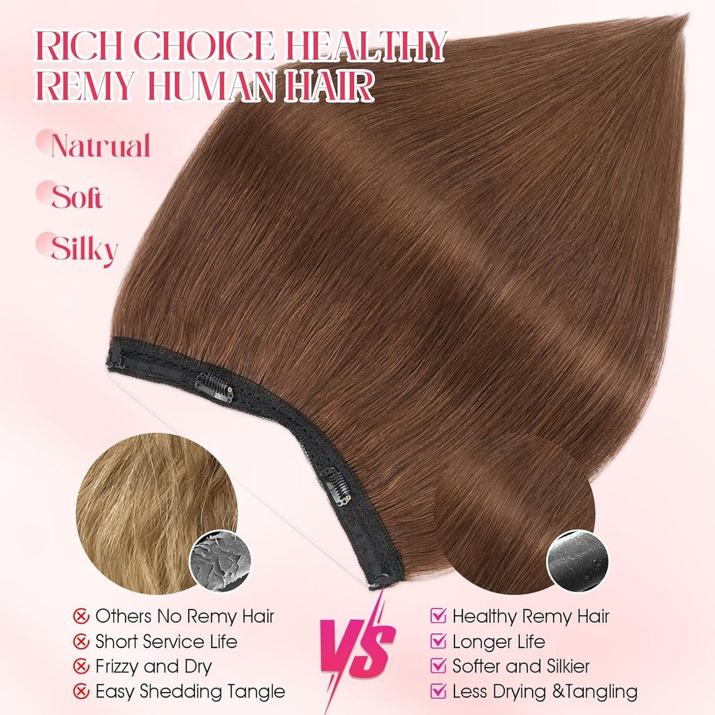 Halo Invisible Wire Hair Extensions - 100% Remy Human Hair, 11 Inch Medium Brown