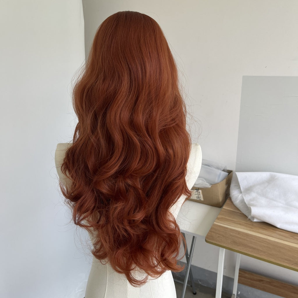 Red Long Wavy Synthetic Hair Wig with Bangs - Heat Resistant Dress Up Hairpiece