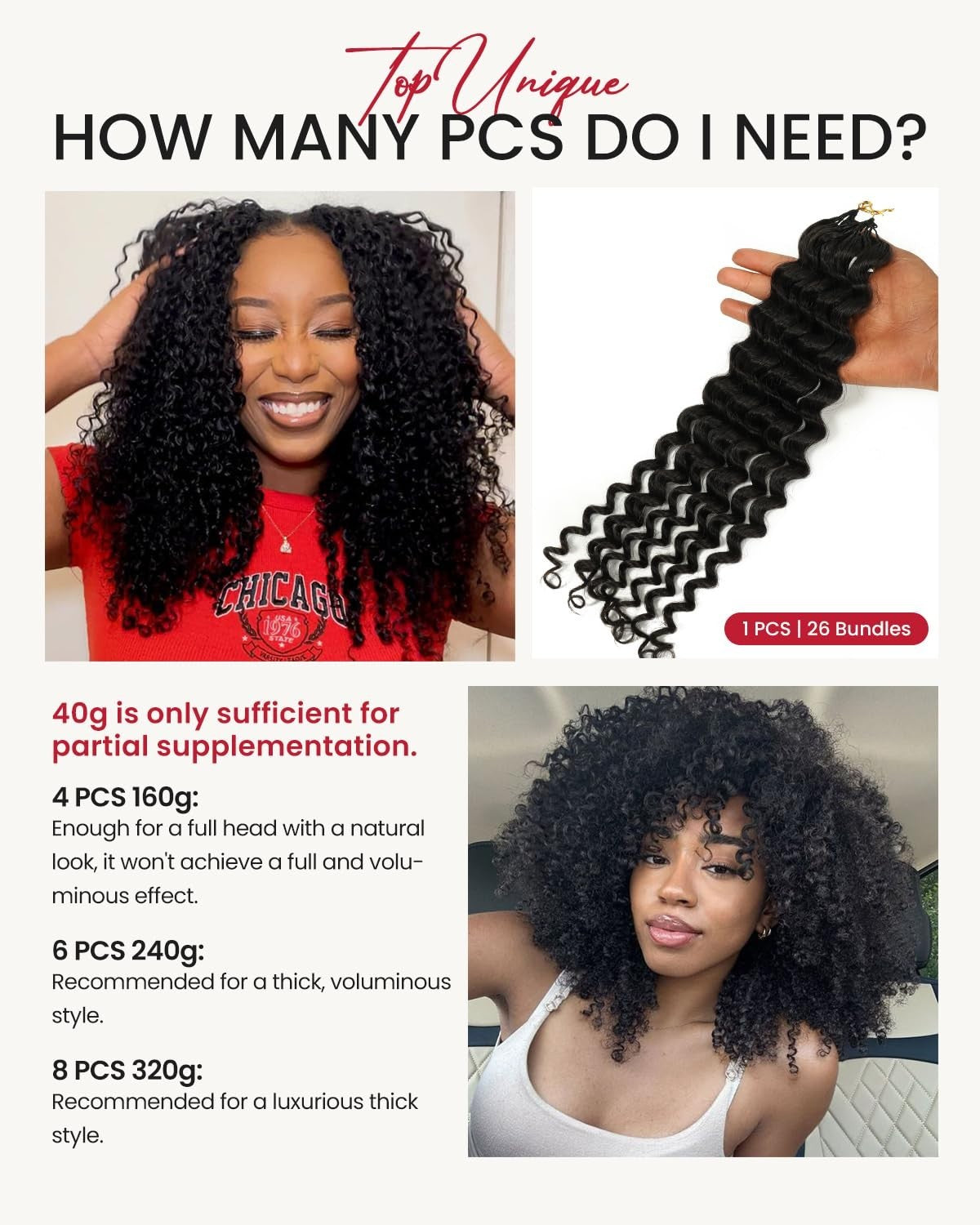 Deep Wave Crochet Hair Extensions 20 Inch Pre-Separated Human Hair - Natural Color