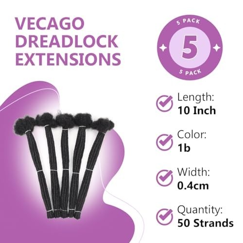 10-Inch Human Hair Loc Extensions 50 Strands Natural Black Easy Install