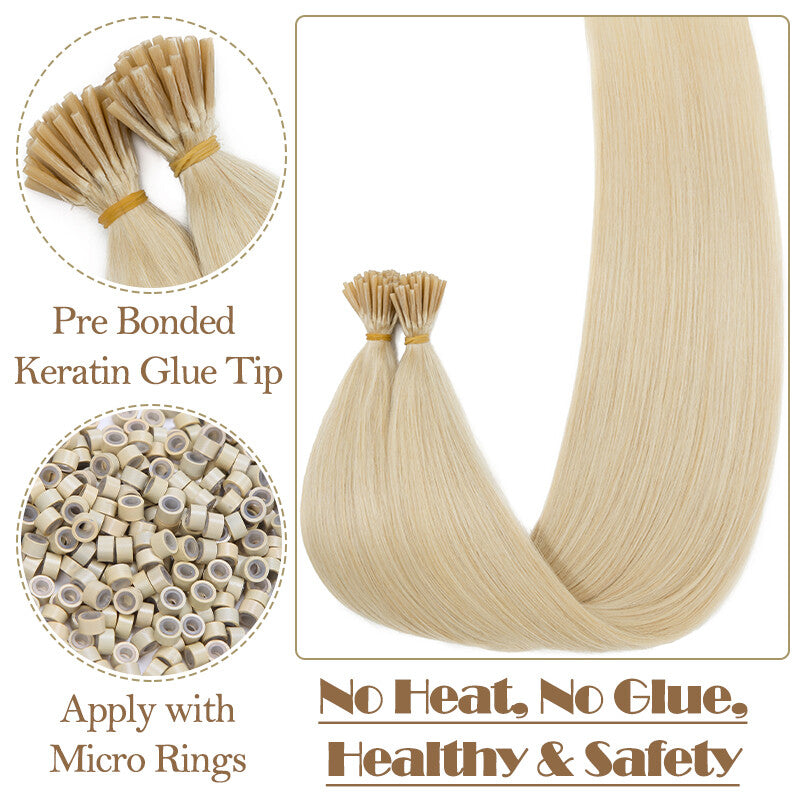 Remy Human Hair Extensions I-Tip Stick Tips Balayage & Solid Colors