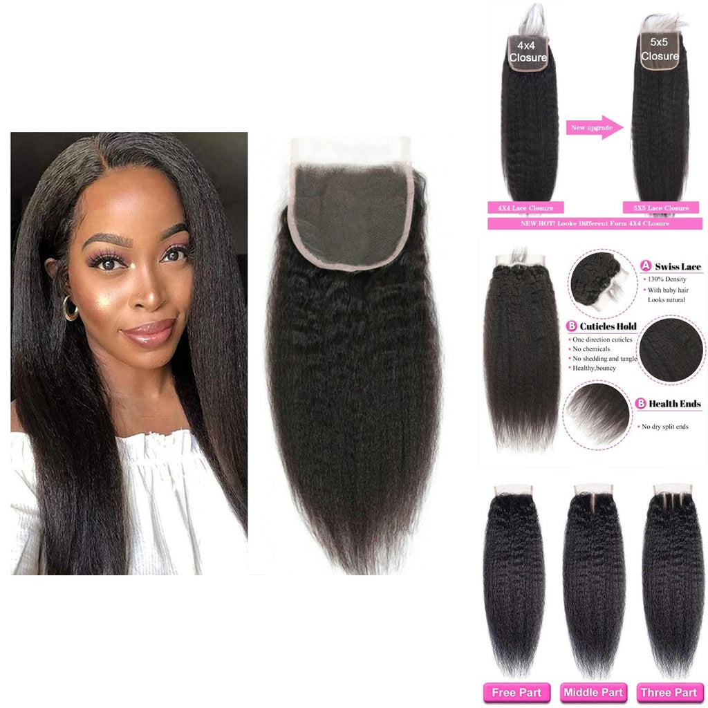 Kinky Straight Lace Closure 5x5 Human Hair Brazilian Remy 14 Inch
