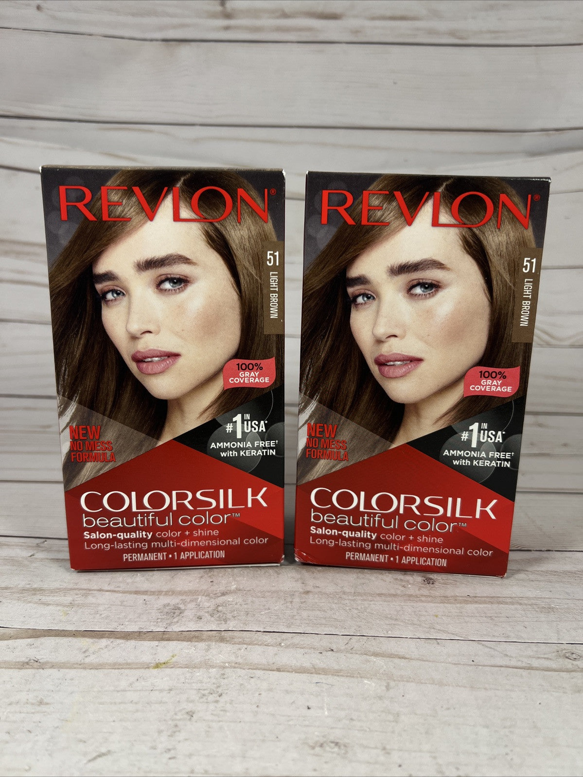 Revlon Colorsilk Light Brown Hair Color #51 - Ammonia-Free with Keratin, Pack of 2