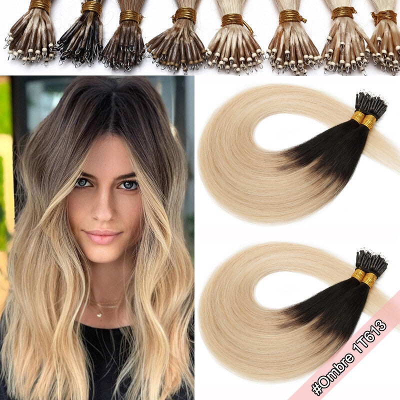 100G Nano Ring Hair Extensions - Real Human Hair, Ombre, Thick & Tangle-Free
