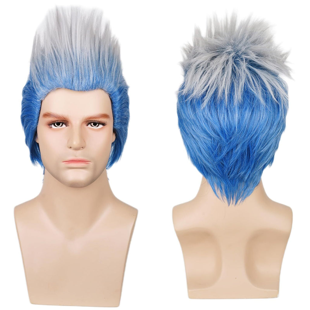 Short Curly Ombre Blue and White Cosplay Wig for Men Halloween