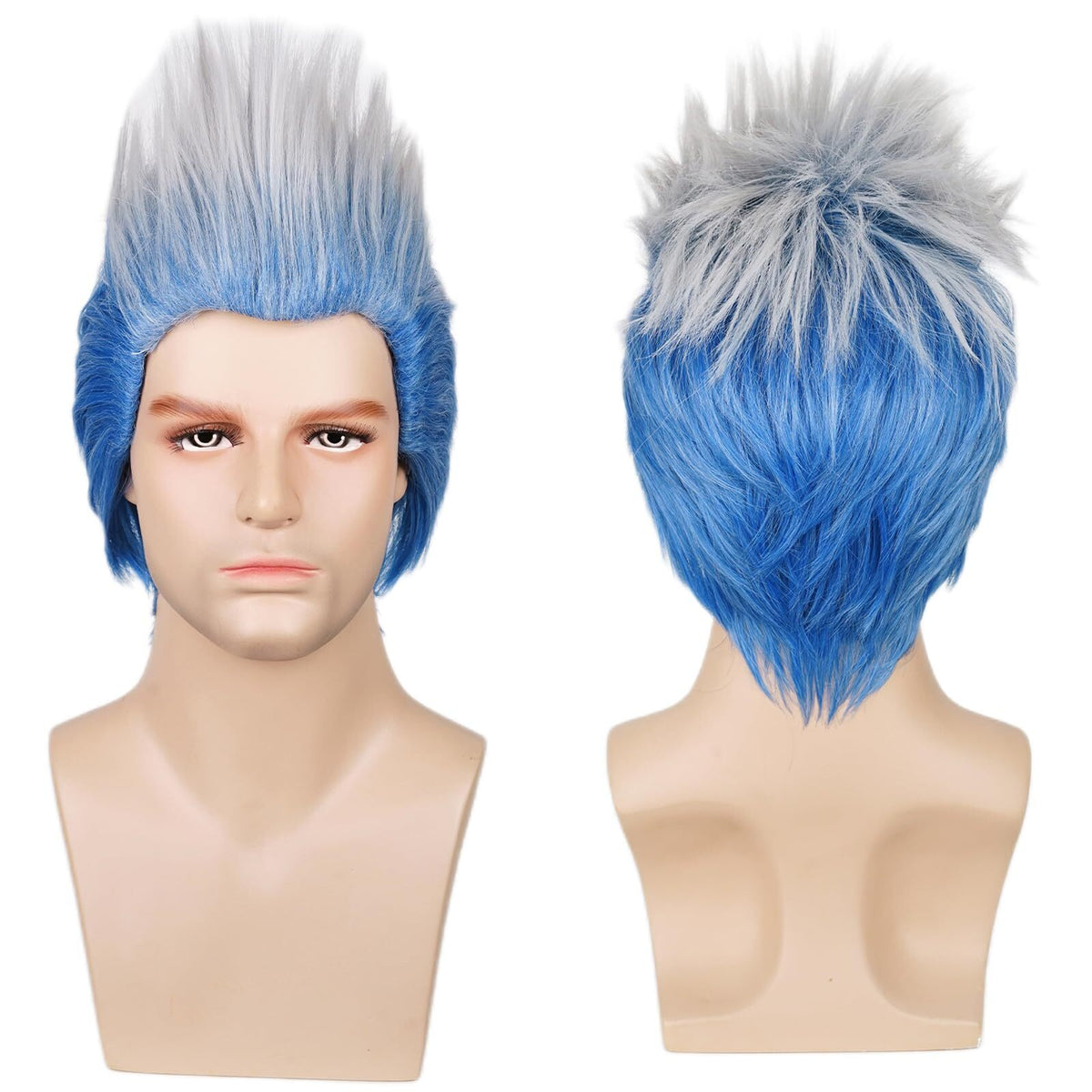 Short Curly Ombre Blue and White Cosplay Wig for Men Halloween