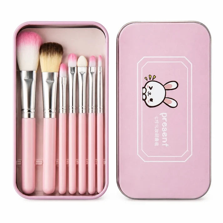 Pink Makeup Brush Set 7 Pcs - Soft Foundation, Blush & Blending Brushes