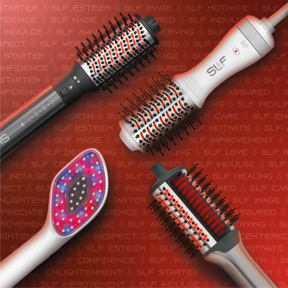 Red Light Therapy Travel Hair Dryer Brush with Ionic Technology
