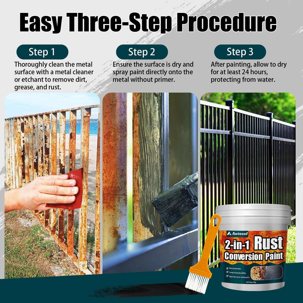 2-in-1 Rust Converter & Metal Primer - Black Anti-Rust Paint for Metal
