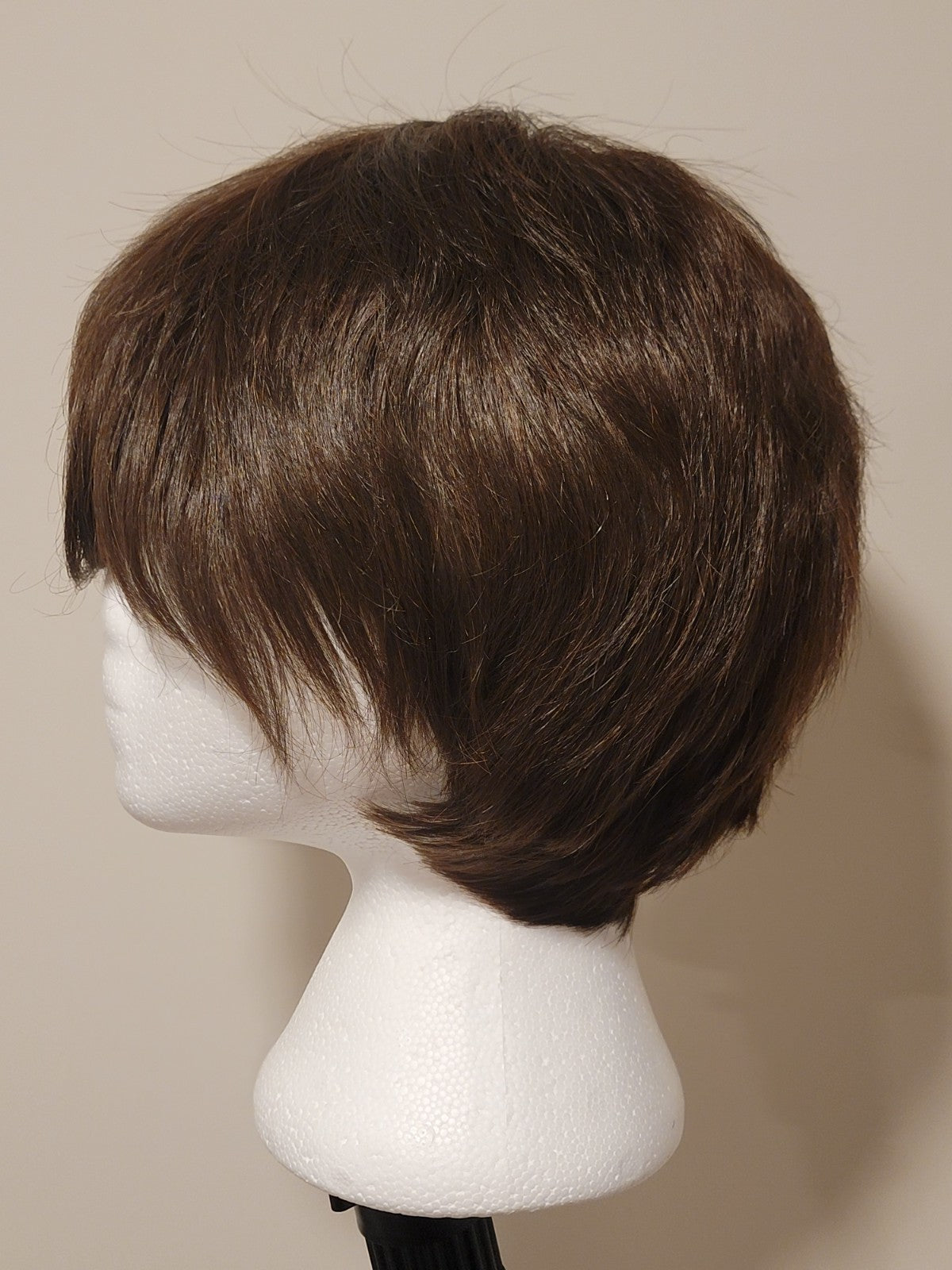 Short Human Hair Blend Wig with Bangs - Pixie Cut, Black Brown