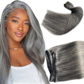 Grey Salt & Pepper Remy Human Hair Wefts 16 Inch Sew-In Extensions
