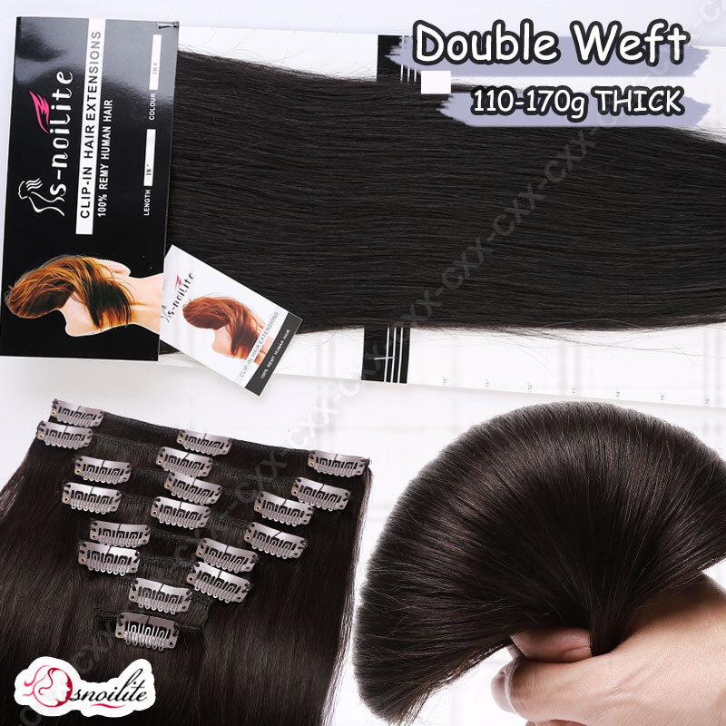 Double Weft Remy Human Hair Extensions Full Head Thick Clip-In Set