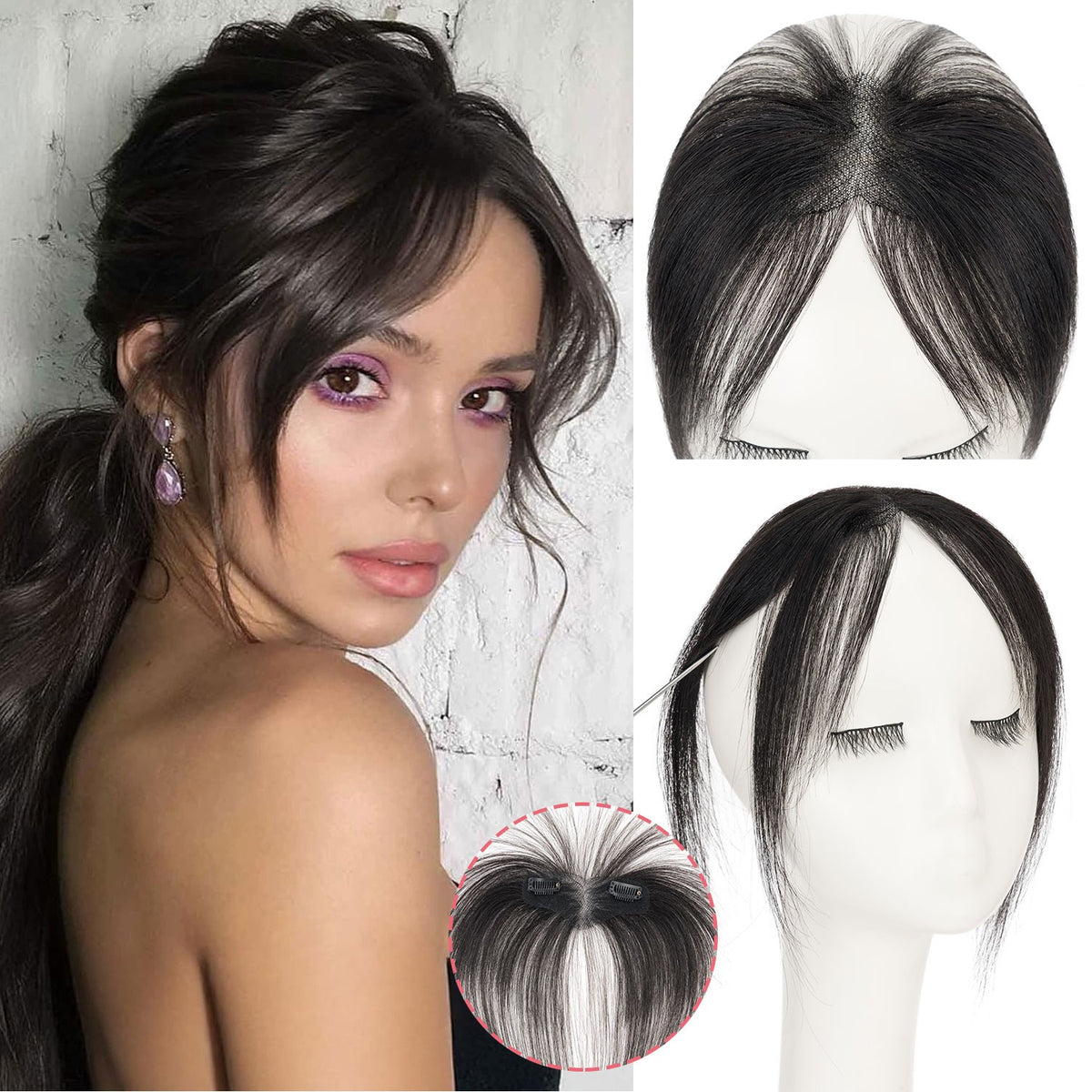 Real Human Hair Topper Clip-In Bangs for Women - Natural Remy Hair