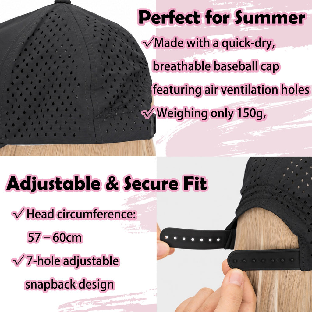 Quick Dry Baseball Cap with Attached Synthetic Hair for Women - Casual Summer Style
