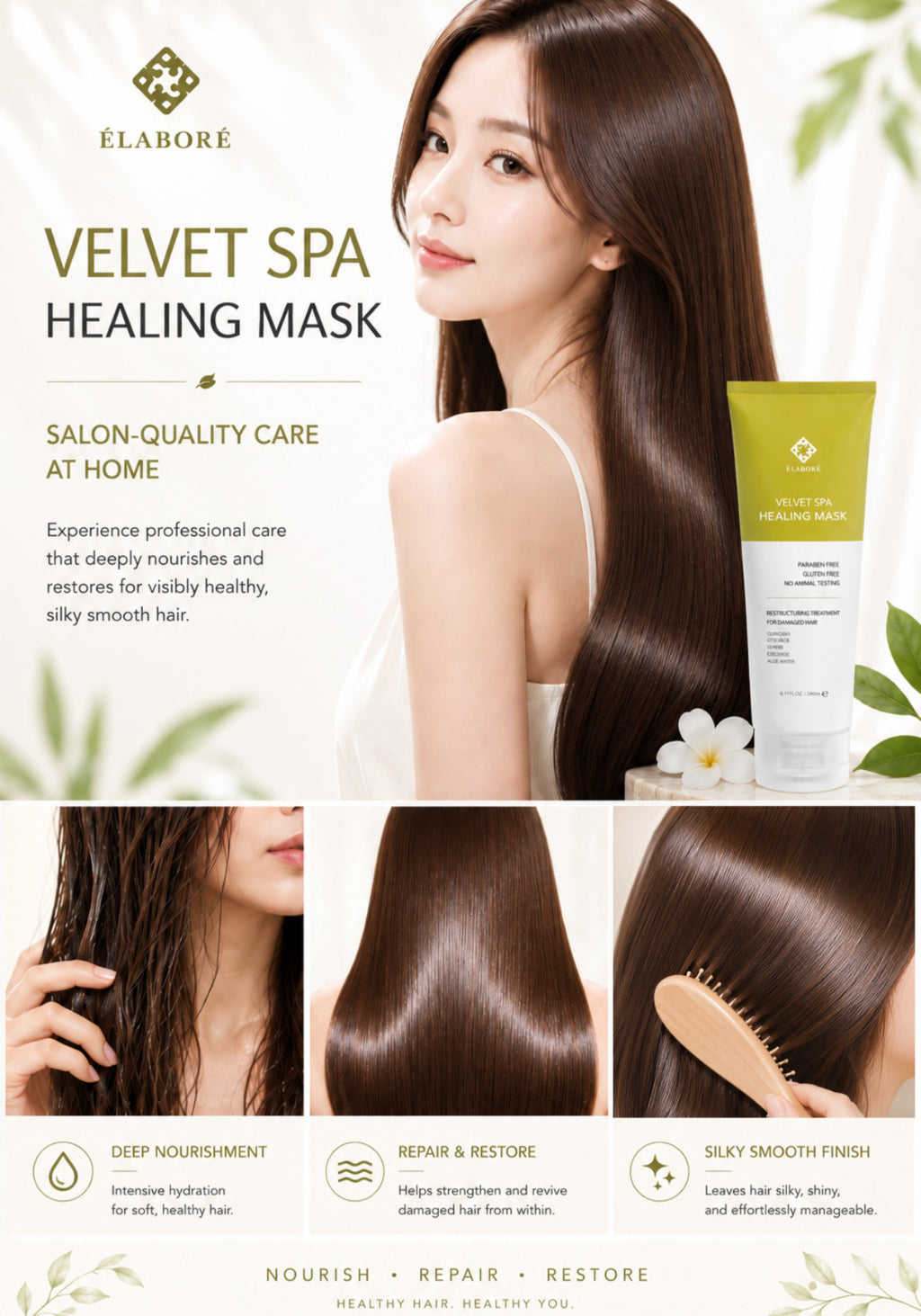 Elabore Velvet Spa Healing Hair Mask - Professional Salon Treatment, 8.11 fl oz