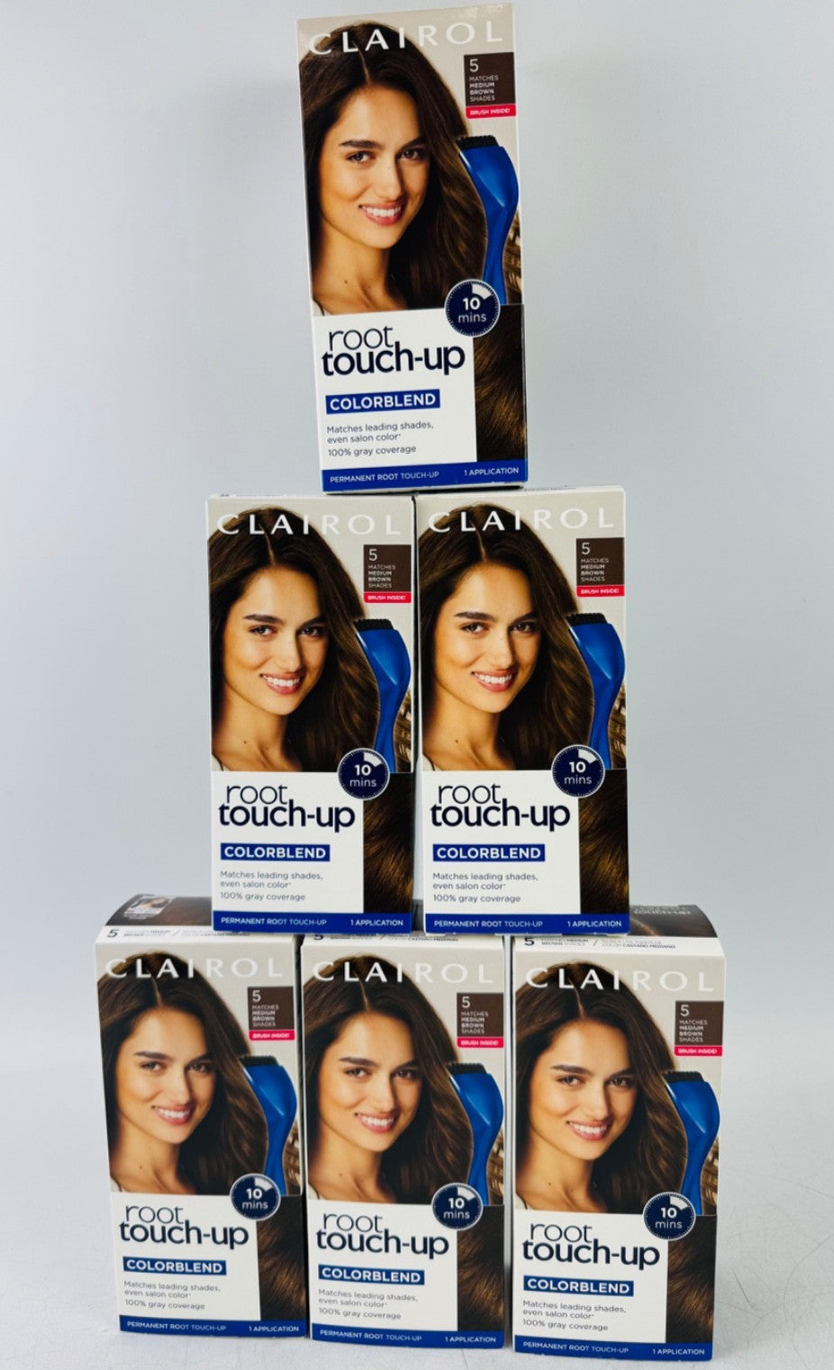 Root Touch Up Hair Dye Kit for Gray Coverage - Medium Brown, 6 Pack