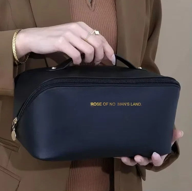 Large PU Leather Makeup Bag Travel Organizer with Zipper - Multiple Colors