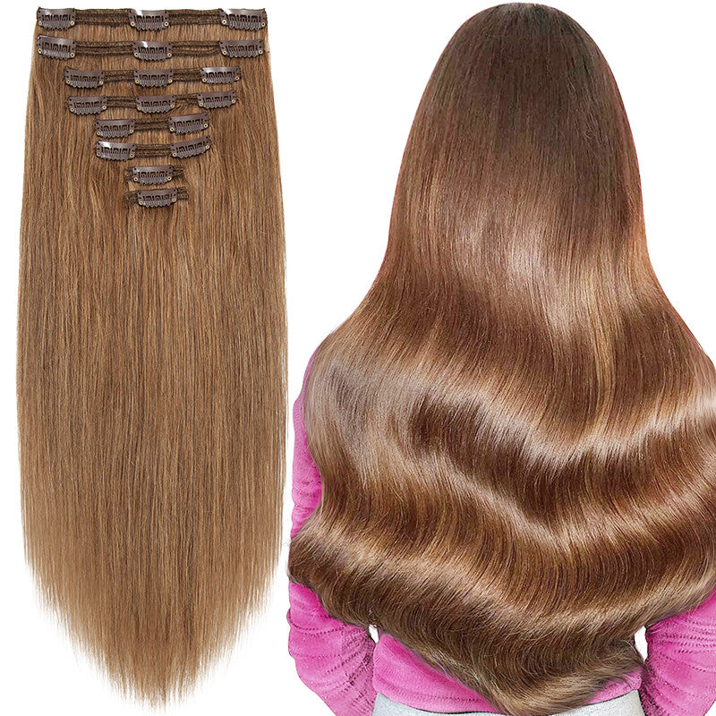 Double Weft Clip-In Hair Extensions - Remy Human Hair Ombre Full Head Set
