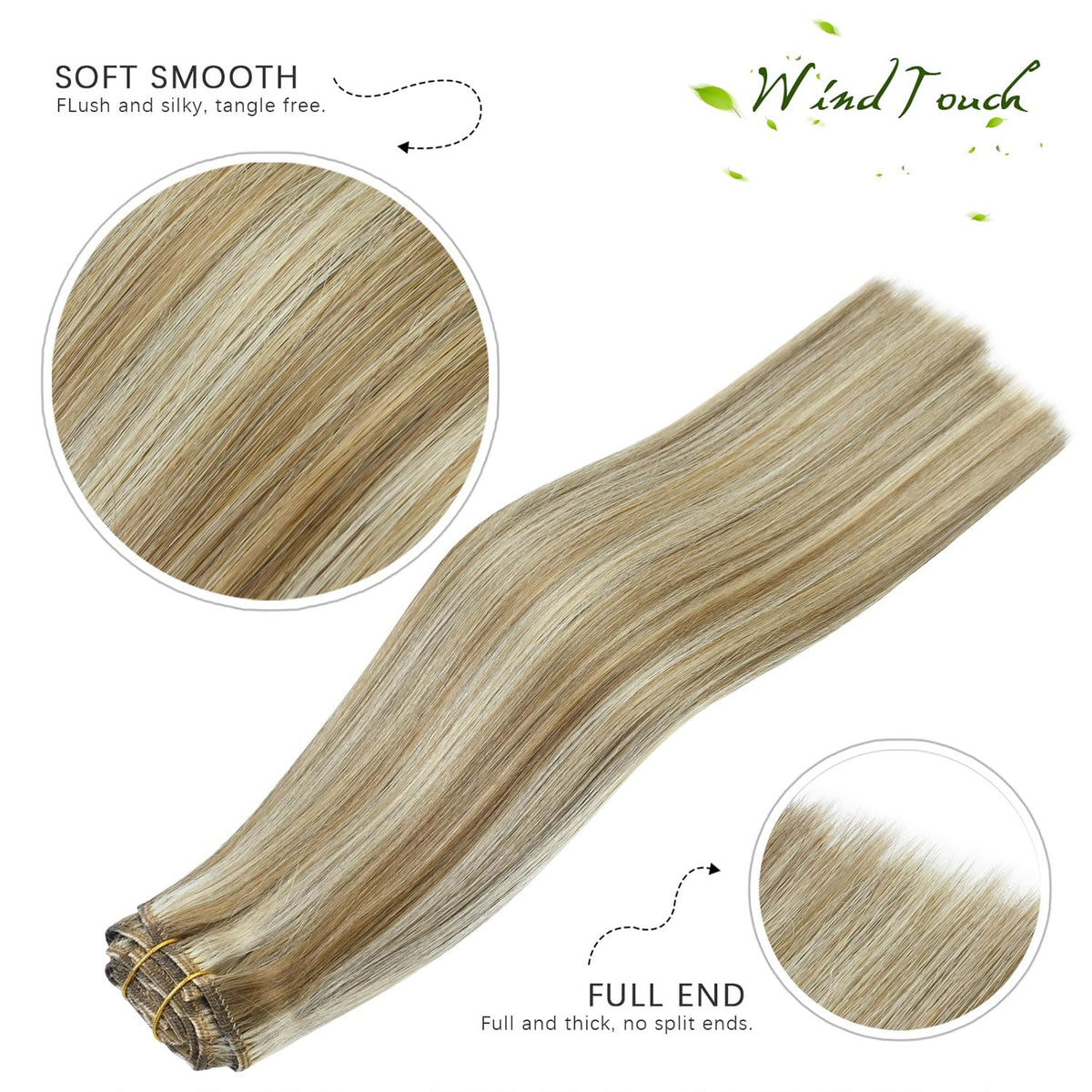 Human Hair Clip-In Extensions 18 Inches Blonde Mixed Bleach Natural Volume