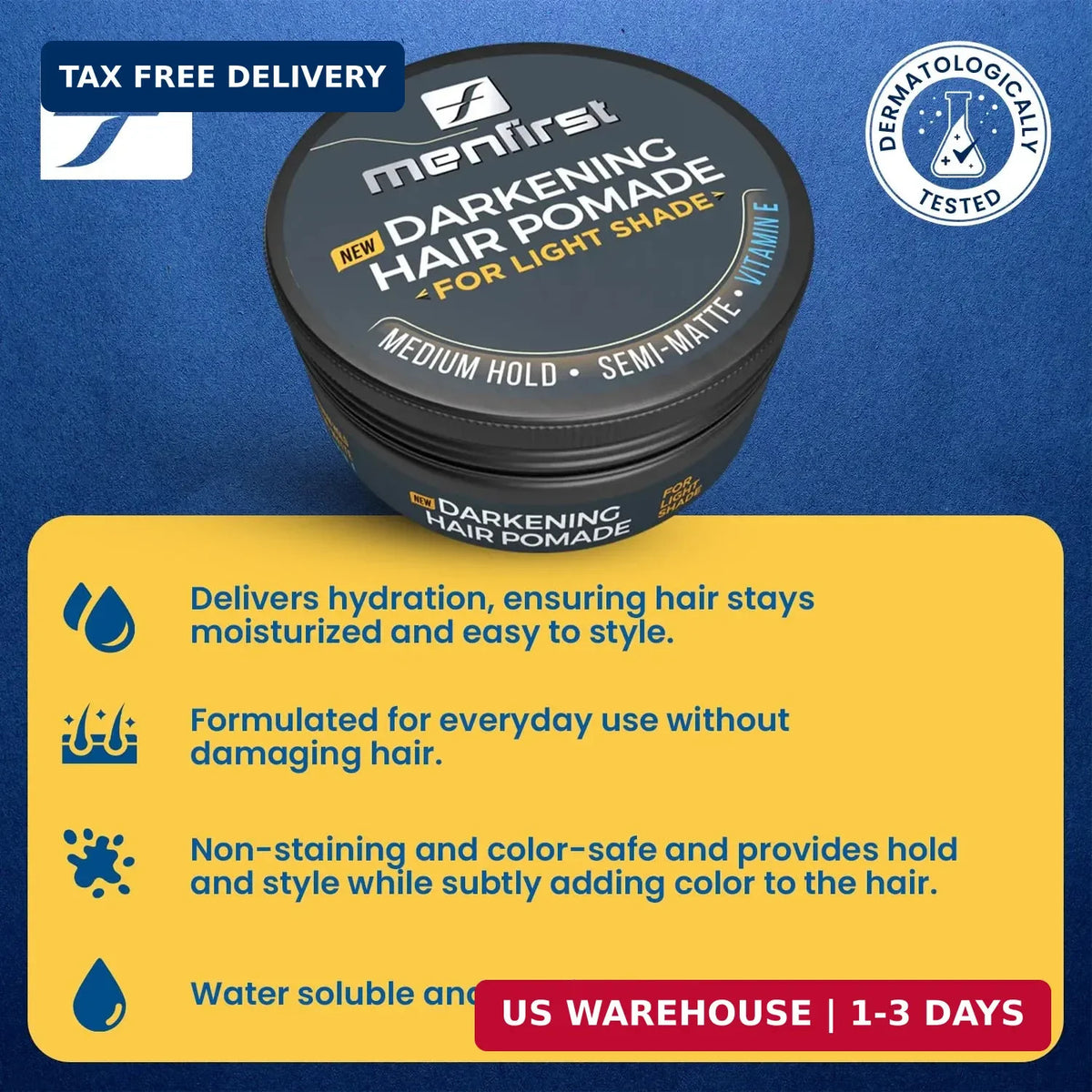 MenFirst Darkening Hair Pomade for Men - Light Shades, Gray Coverage & Styling