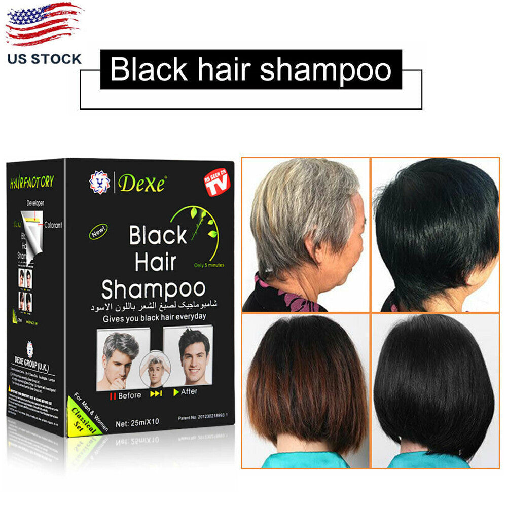 Herbal Black Hair Shampoo Darkening Hair Dye - 10 Pack