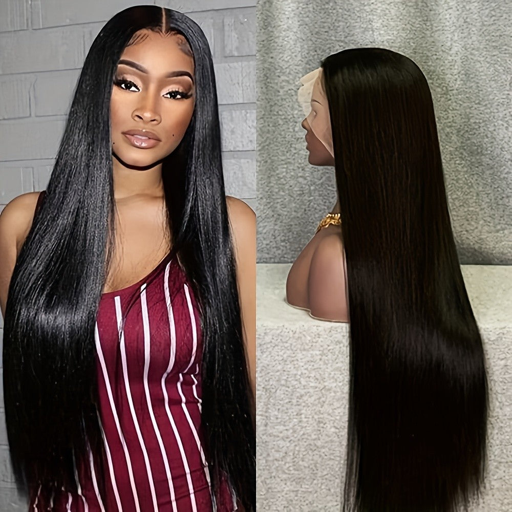 Black Synthetic Lace Front Wig 180% Density Heat-Resistant Long Straight Hair