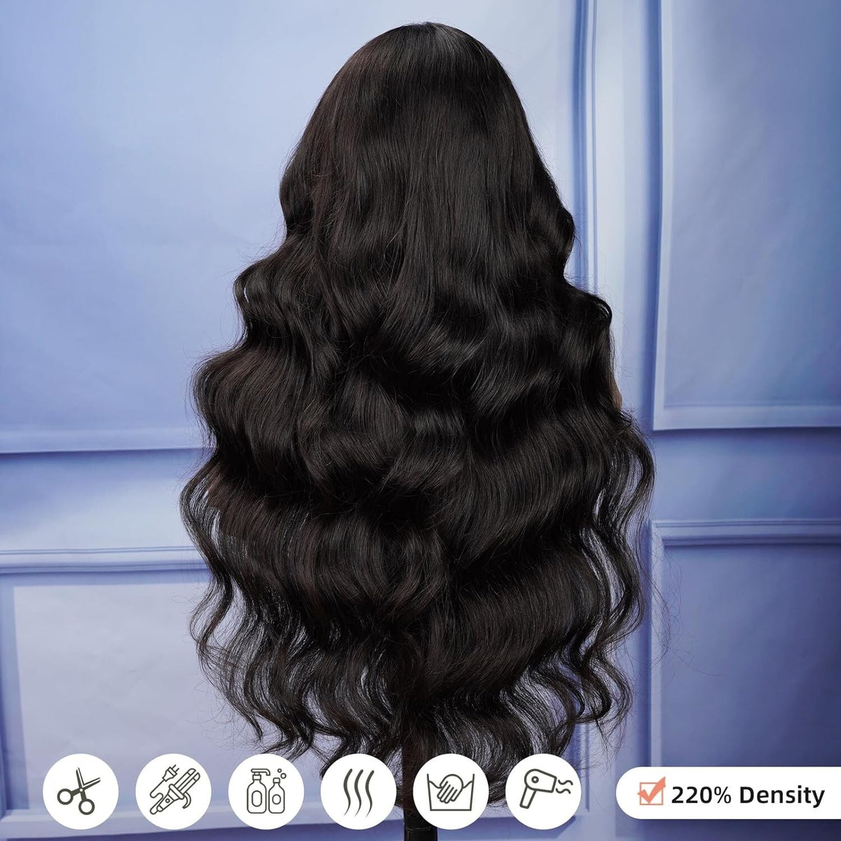 Heat Resistant Lace Front Wigs Long Black Wavy Synthetic Wig with 180% Density