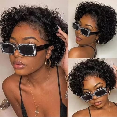 Deep Wave Lace Front Wig with Short Bob Style 13x4 Human Hair Pixie Cut