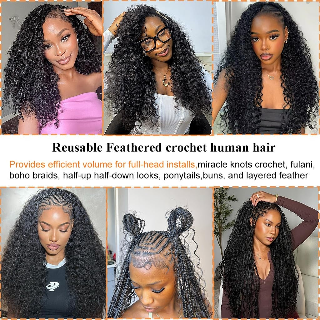 16-Inch Human Hair Feather Crochet Hair for Black Women - Knotless & Reusable