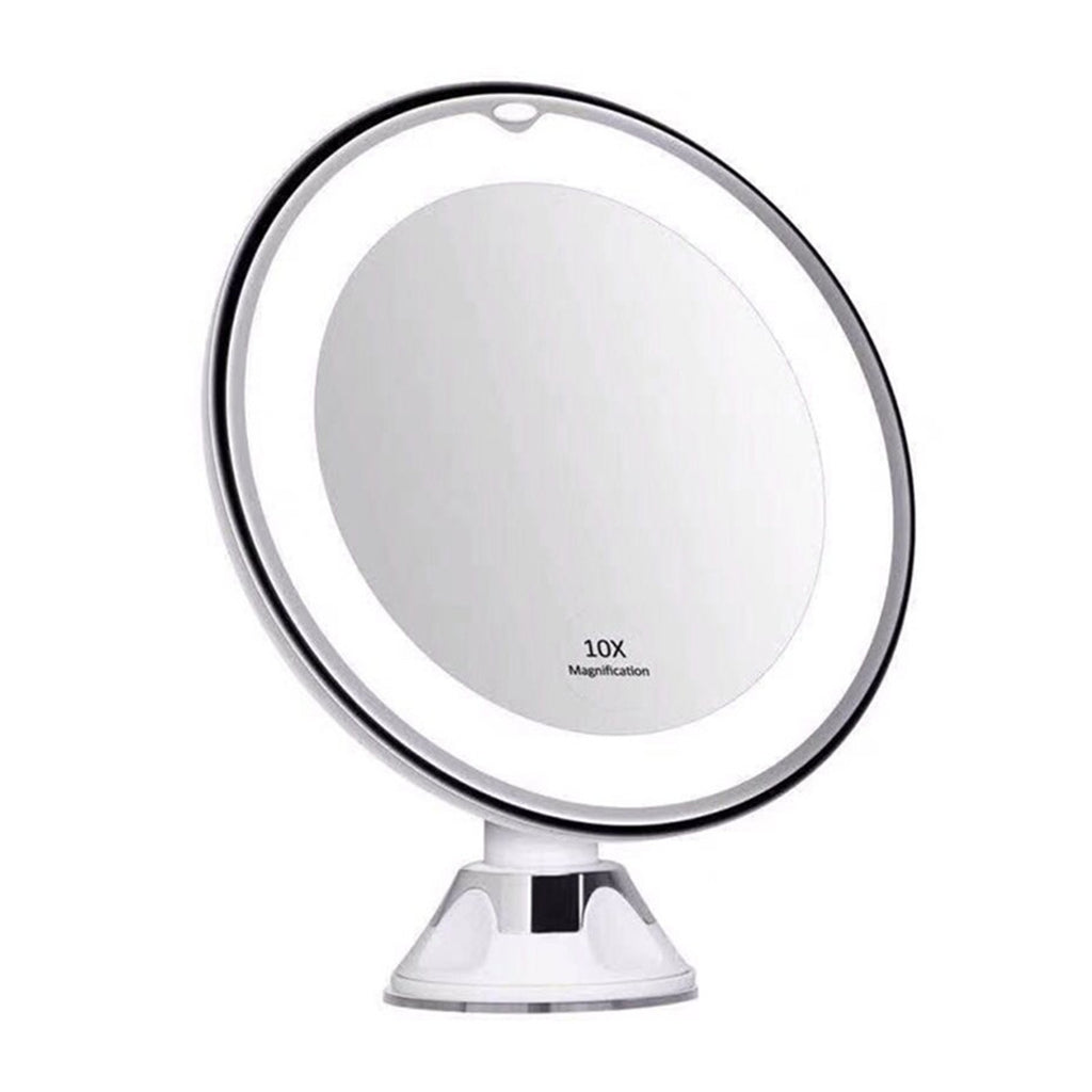 Lighted 10X Magnifying Makeup Mirror with LED Brightness & Rotatable Suction Base