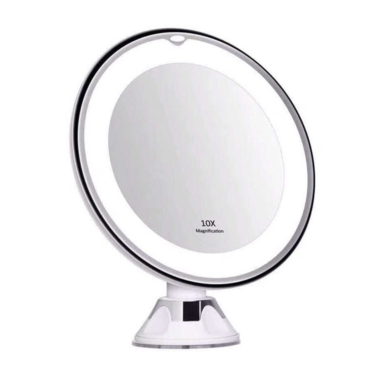 Lighted 10X Magnifying Makeup Mirror with LED Brightness & Rotatable Suction Base