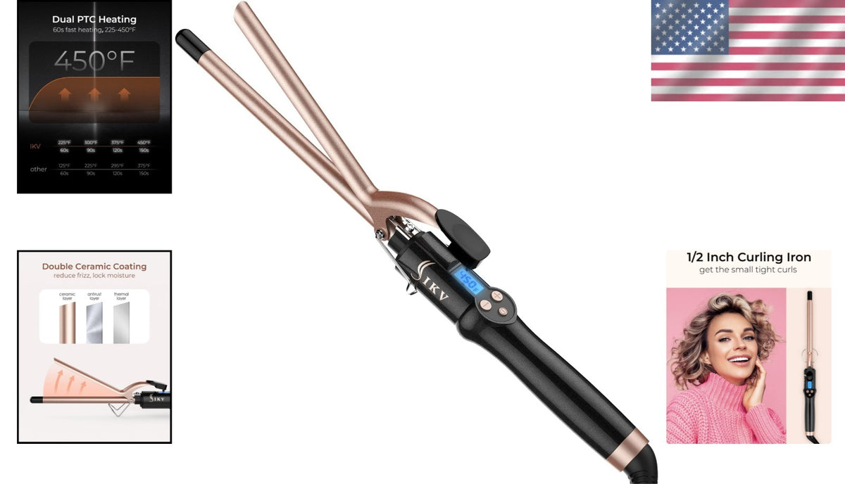 1/2 Inch Ceramic Curling Iron for Long-Lasting Glossy Curls