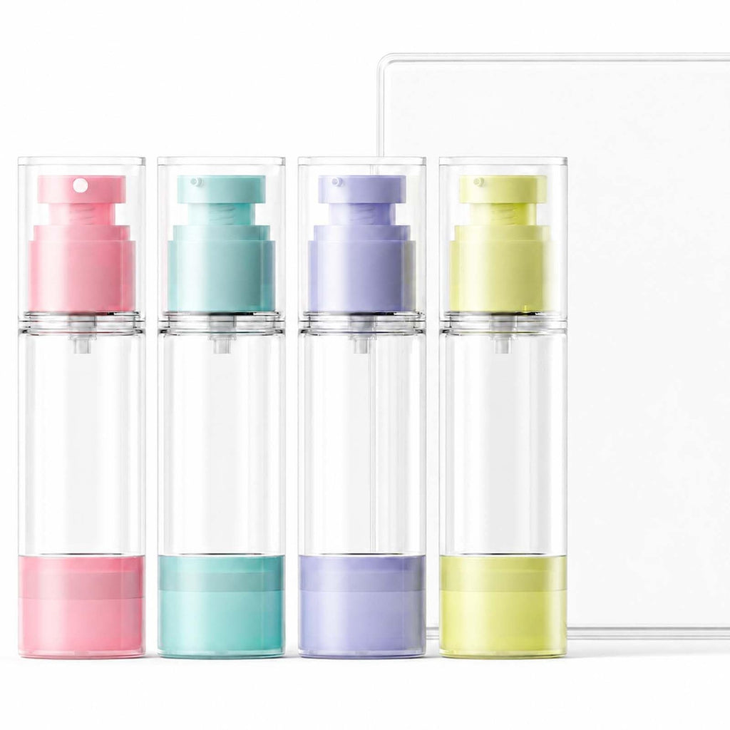 4 Pack Travel Airless Pump Bottles - Leakproof 1 oz Cosmetic Dispensers for Toiletries