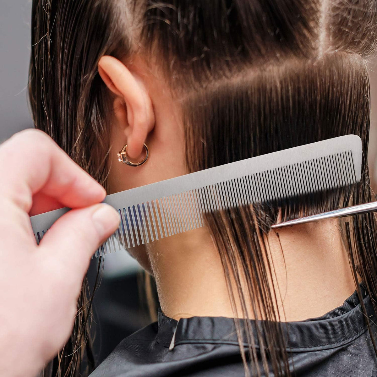 Stainless Steel Barber Comb Set - Double Sided Hair Styling & Cutting Tools