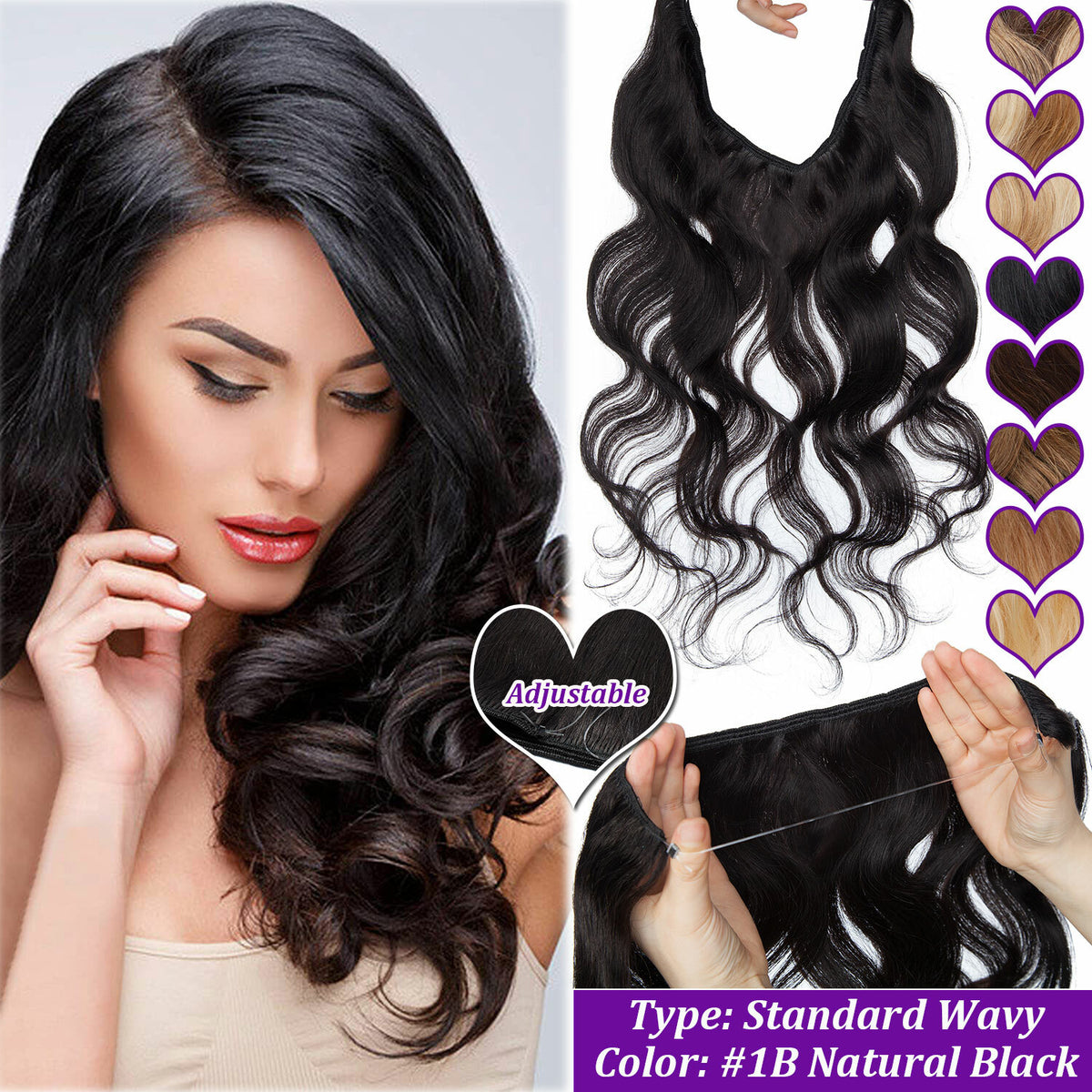 Wire-In Human Hair Extensions with Clips - Thick & Natural Look, 12-22 Inches