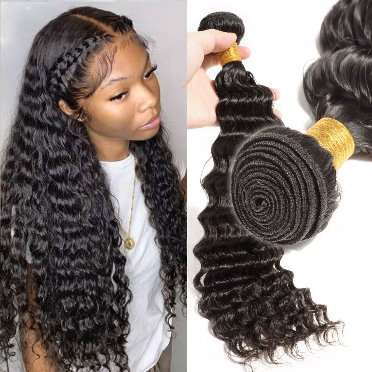 Deep Wave Human Hair Bundles - Virgin Remy Hair Extensions - Multiple Lengths & Styles