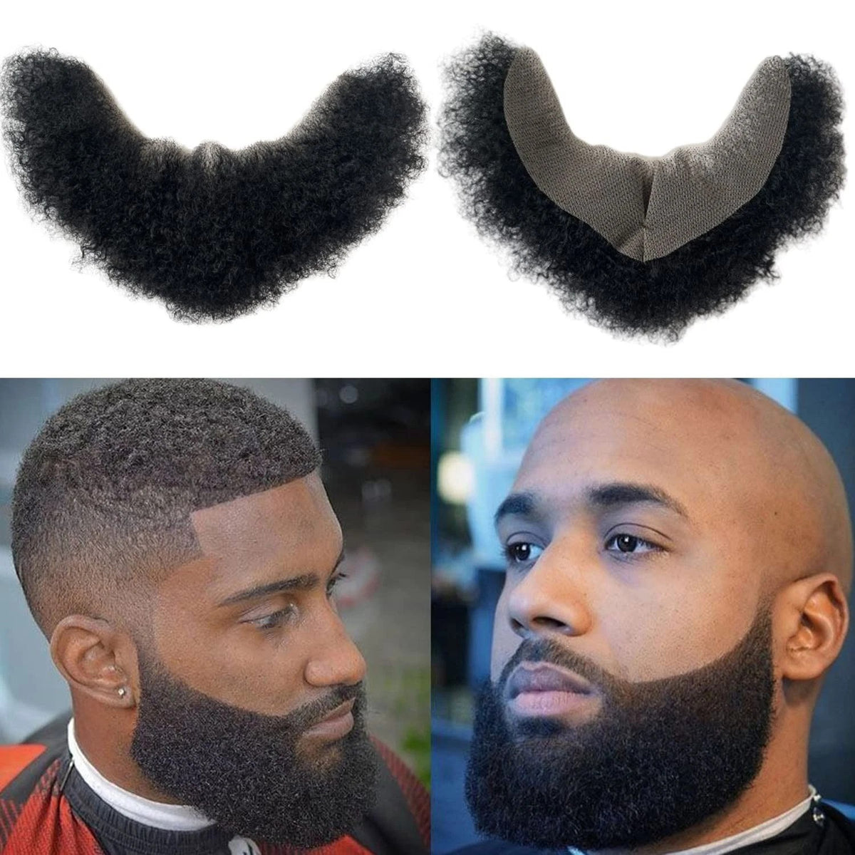 Realistic Afro Curl Beard & Mustache System for Black Men 12x3 Inch