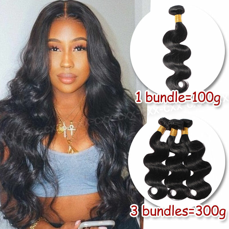 Human Hair Extensions 3 Bundles Full Head Thick Afro Kinky & Body Wave Styles