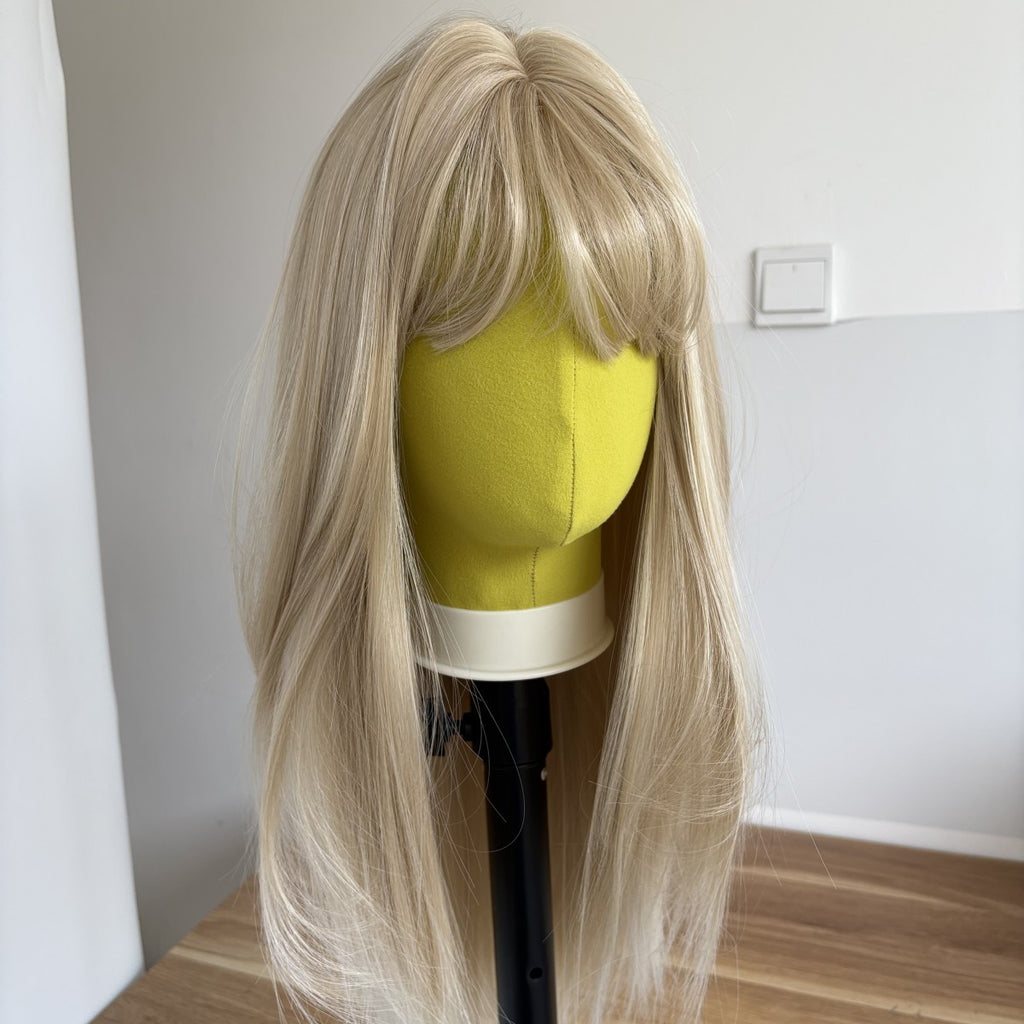 Blonde Long Straight Heat Resistant Wig with Bangs for Cosplay and Costume