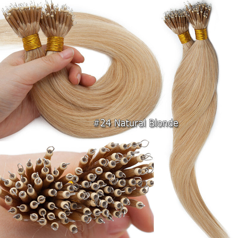 Thick 150PCS Remy Human Hair Extensions Nano Ring Beads Micro Loop 14-24 Inch