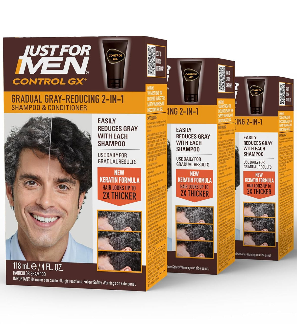 Grey Reducing 2-in-1 Shampoo & Conditioner for Men - Pack of 3, 4Oz